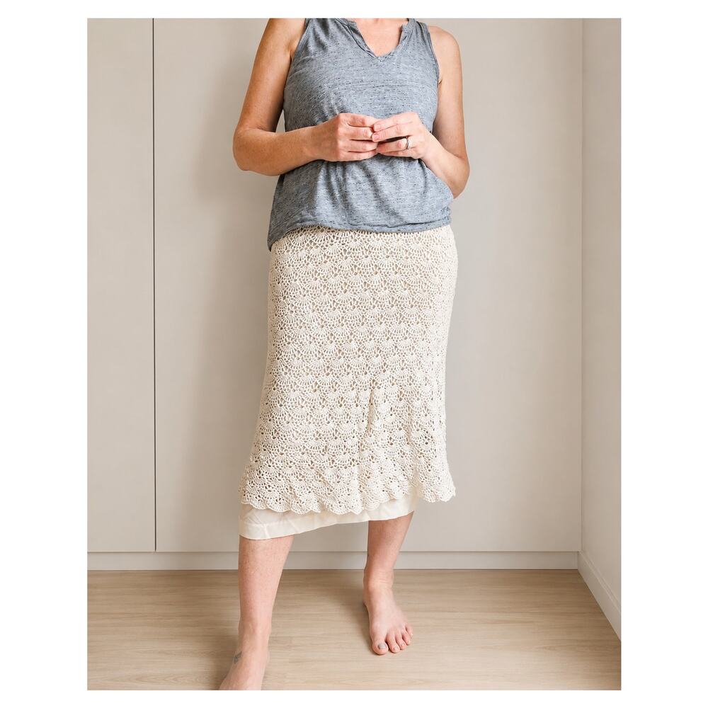 Vintage Crochet Cotton Midi Skirt Cream Size Small Boho Coquette Softgirl Look - Picture 2 of 10